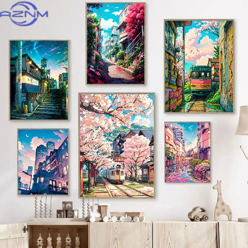 Japanese Lifestyle Home - AZNM Japońskie Uliczne Scenerie Kwiaty Wiśni