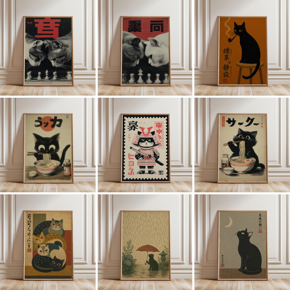 Czarny Kot Jedzący Ramen Deszc – Japanese Lifestyle Home recenzja i cena