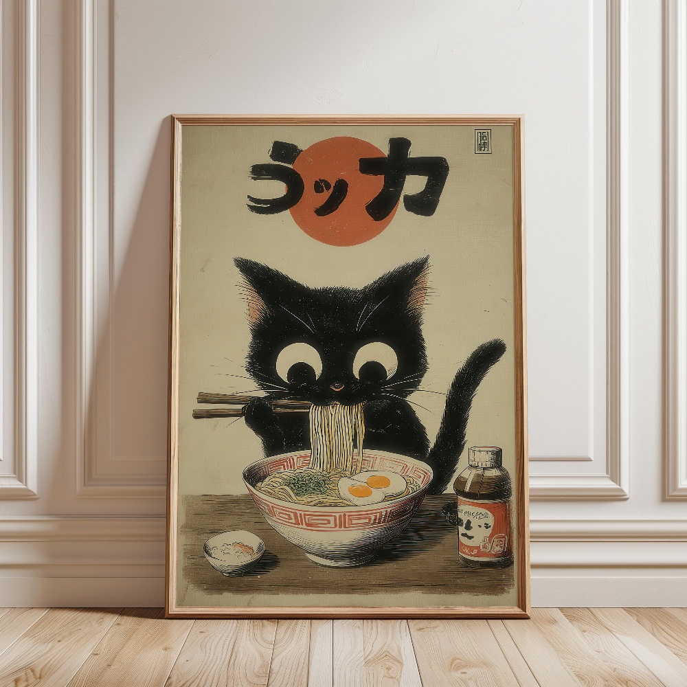 Czarny Kot Jedzący Ramen Deszc – Japanese Lifestyle Home recenzja i cena